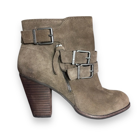 GIANNI BINI Grey Suede Side Zip Ankle Booties Double Buckle Detail - Picture 8 of 9